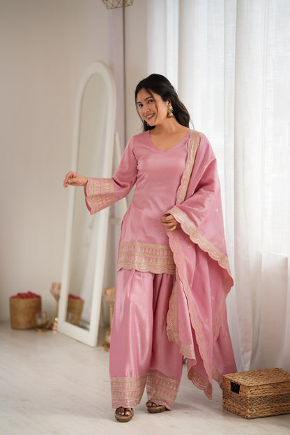 LadyVastara Designer Glass Roman Silk Farshi Salwar Suit with Sequence Dori Jari Work