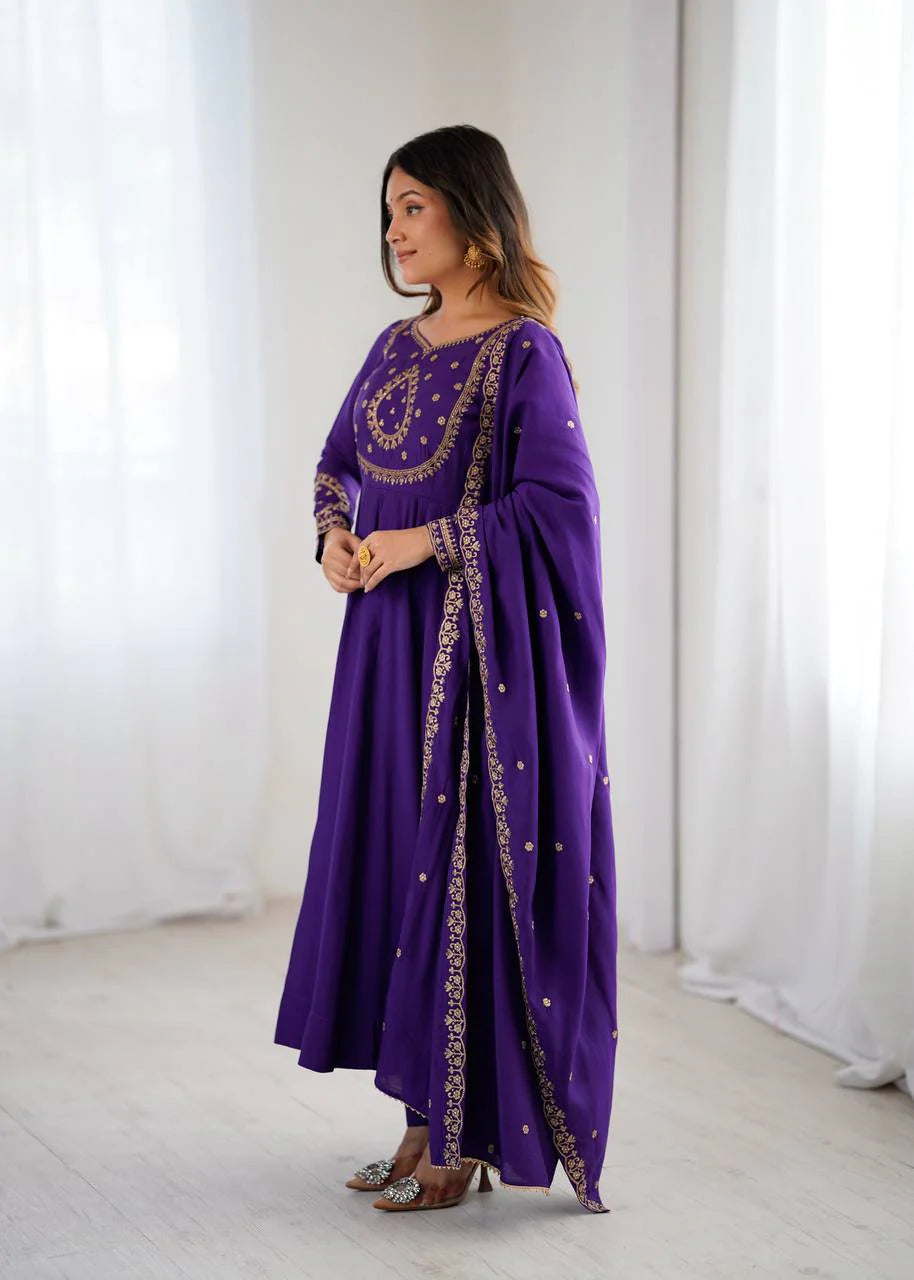 LadyVastara Premium Traditional Anarkali Dress Set with Chanderi Silk Dupatta