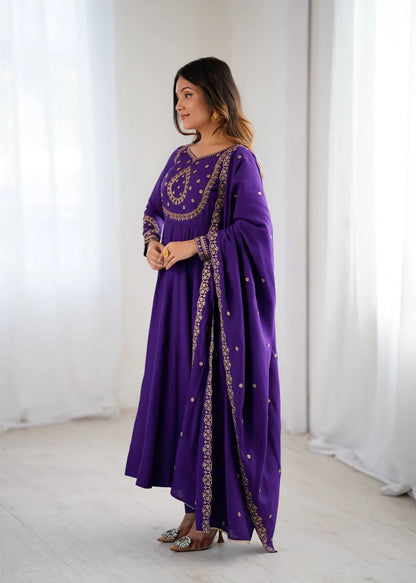 LadyVastara Premium Traditional Anarkali Dress Set with Chanderi Silk Dupatta