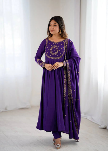 LadyVastara Premium Traditional Anarkali Dress Set with Chanderi Silk Dupatta