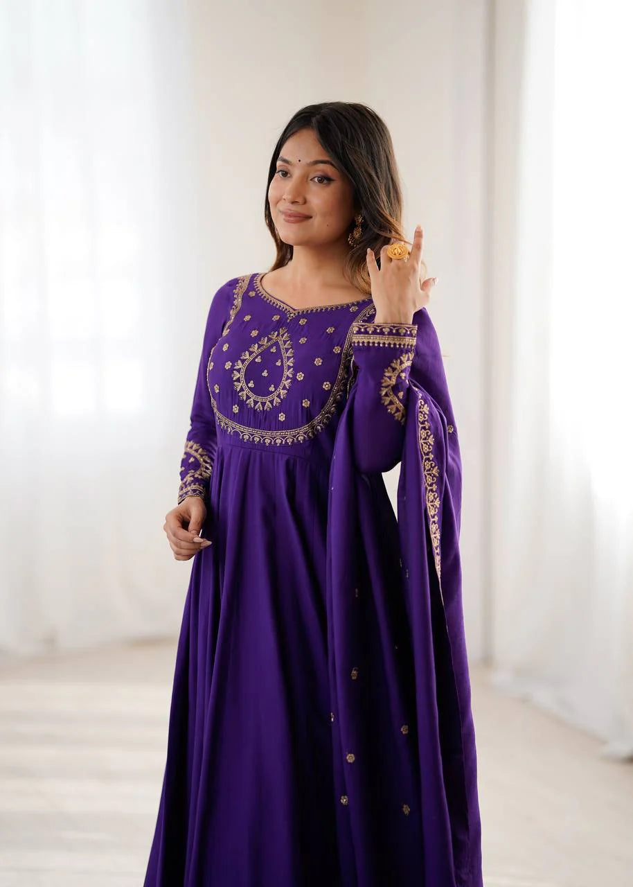 LadyVastara Premium Traditional Anarkali Dress Set with Chanderi Silk Dupatta