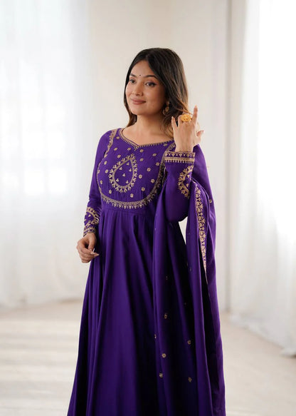 LadyVastara Premium Traditional Anarkali Dress Set with Chanderi Silk Dupatta