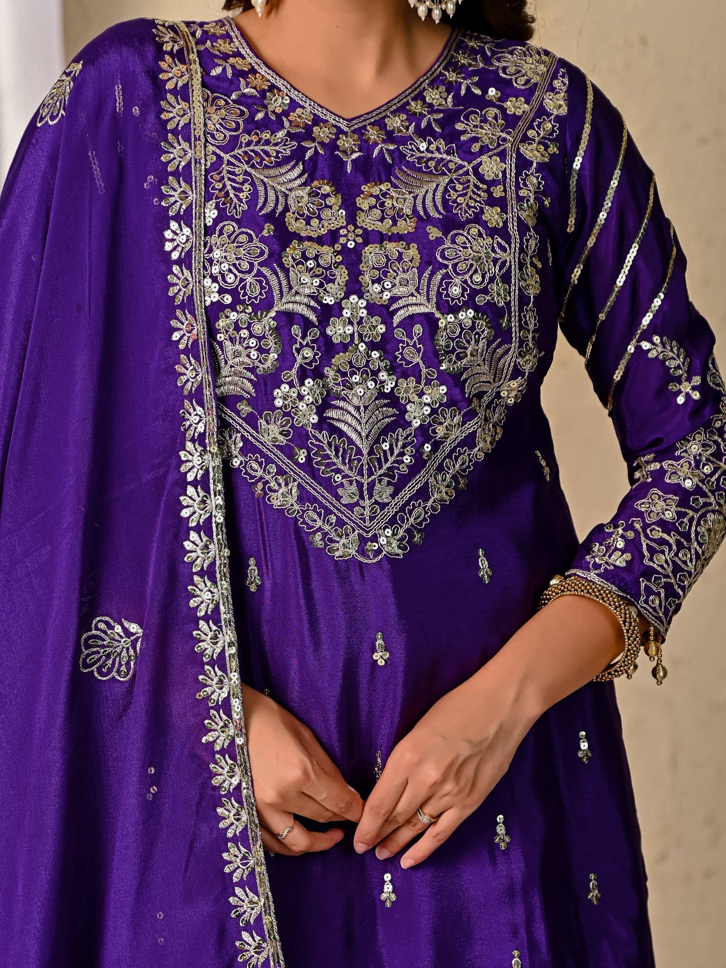 LadyVastara Royal Purple Luxurious Wedding & Party Wear Heavy Embroidered Sharara Suit