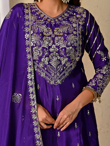 LadyVastara Royal Purple Luxurious Wedding & Party Wear Heavy Embroidered Sharara Suit