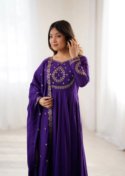 LadyVastara Premium Traditional Anarkali Dress Set with Chanderi Silk Dupatta