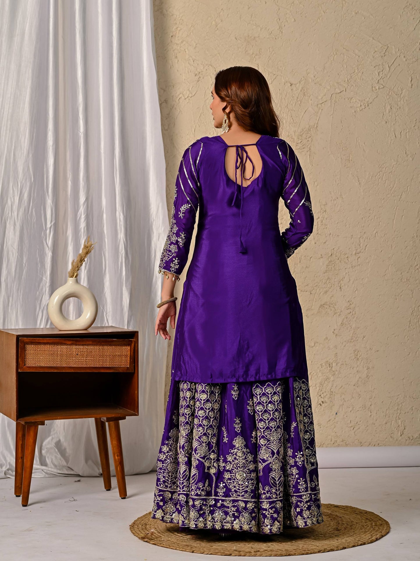 LadyVastara Royal Purple Luxurious Wedding & Party Wear Heavy Embroidered Sharara Suit