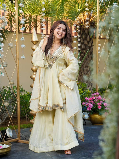 LadyVastara Elegant Heavy Chinon Embroidered Kurti Set with Mirror Work & Dupatta