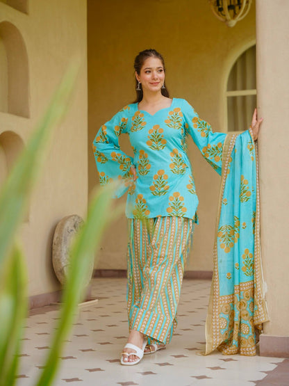 LadyVastara Designer Cambric Cotton Kurta Farshi Pant Co-Ord Set