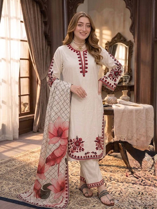 LadyVastara Graceful Embroidered Kurta Plazzo Set with Designer Dupatta