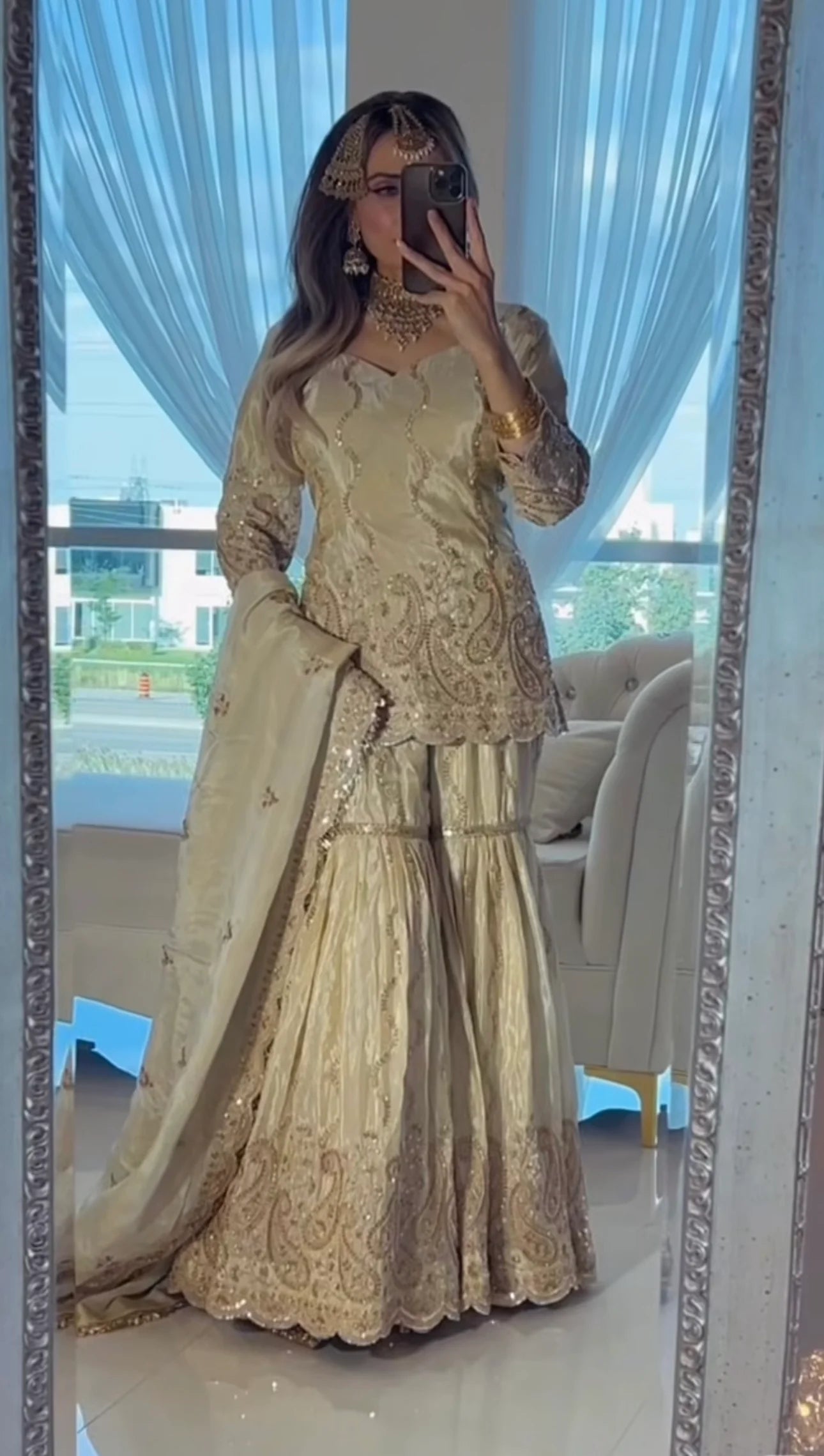 LadyVastara Premium Chinon Silk Embroidered Sharara Set