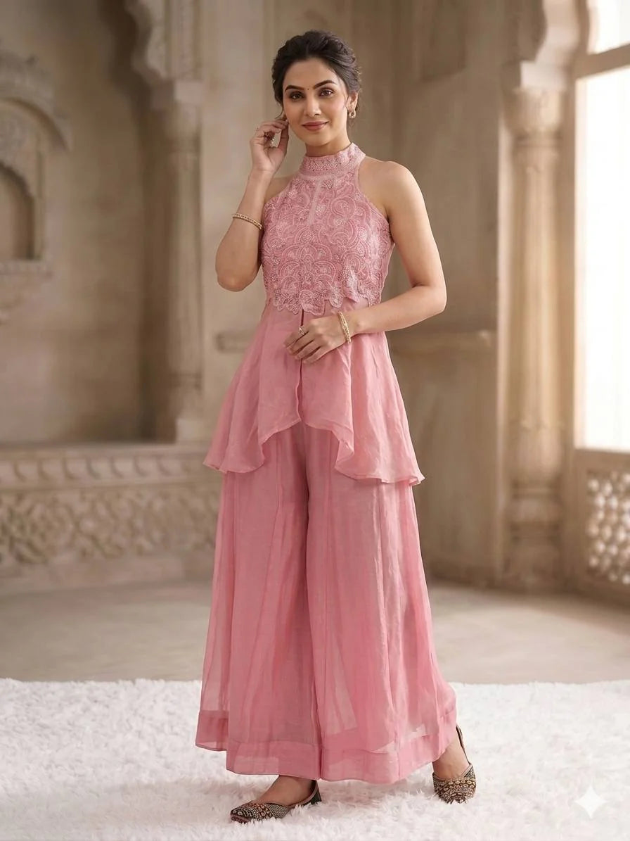 LadyVastara Luxury Fandy Crush Beads Work Sharara Co-Ord Set