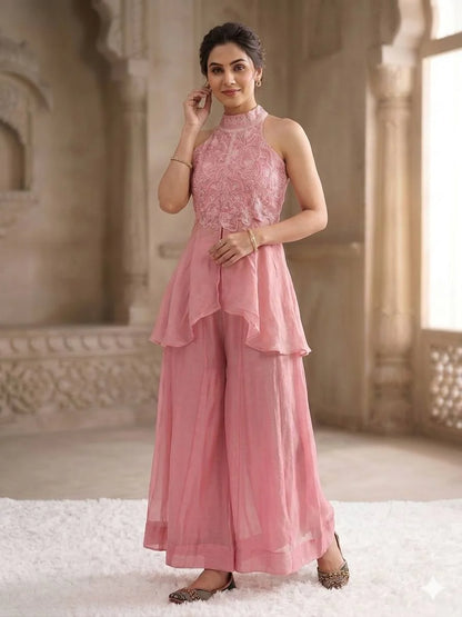 LadyVastara Luxury Fandy Crush Beads Work Sharara Co-Ord Set