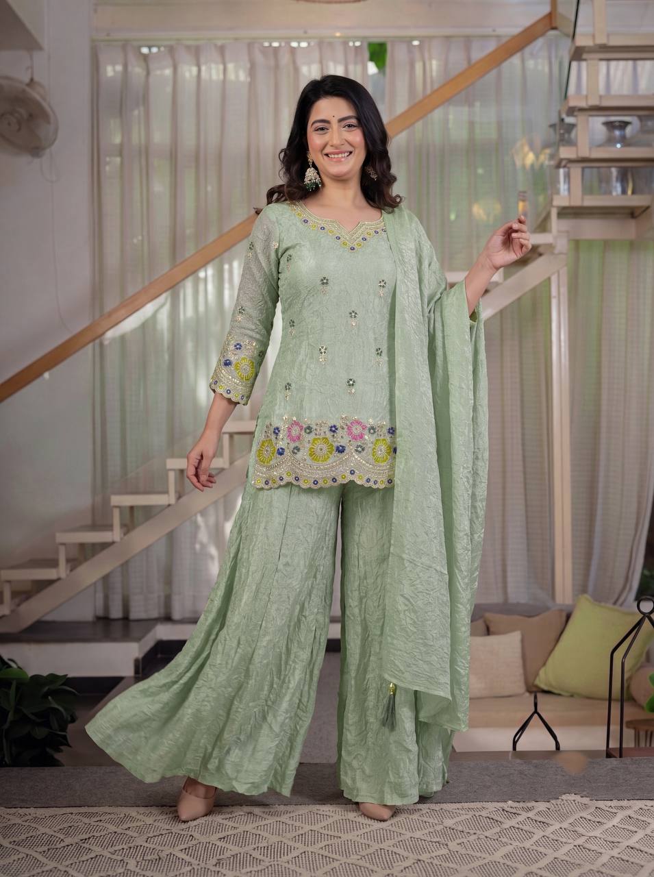 Heavy Fendi Crush Embroidered  Palazzo Set