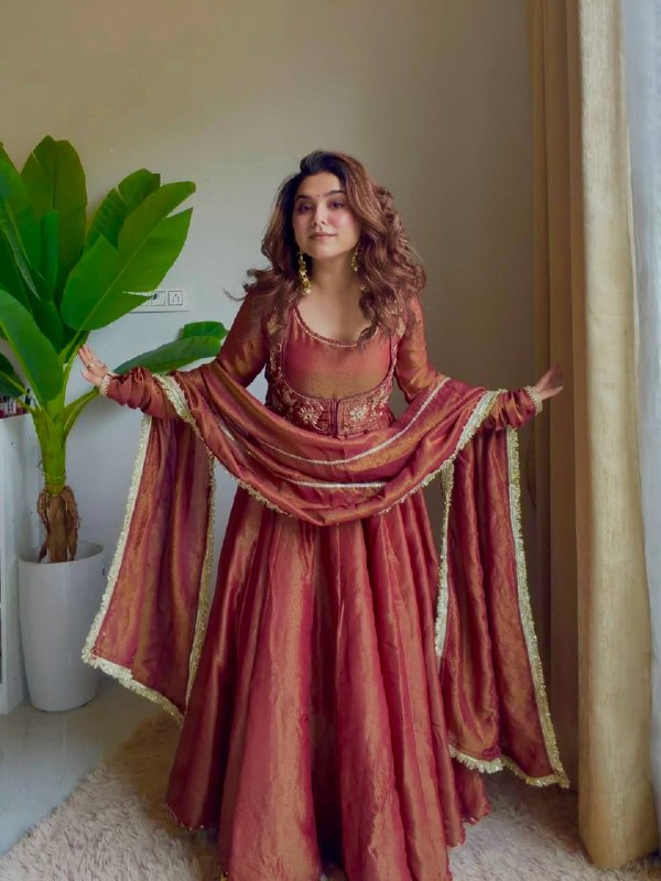 LadyVastara Elegant Cosmos Silk Maxi Anarkali Set with Koti