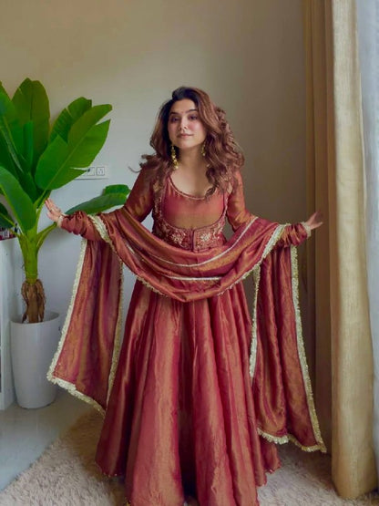 LadyVastara Elegant Cosmos Silk Maxi Anarkali Set with Koti