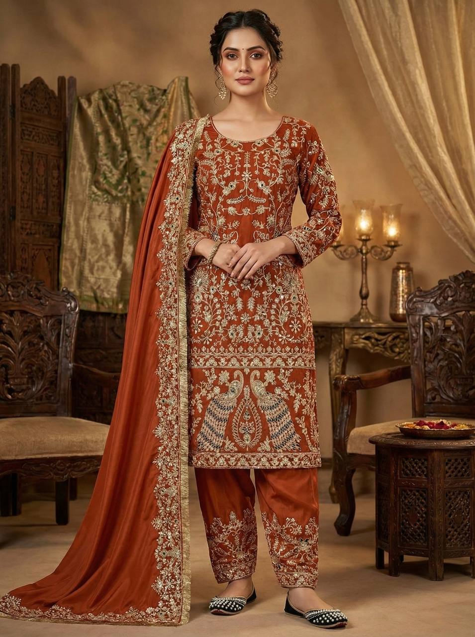 LadyVastara Designer Crepe Silk Suit with Embroidery Dupatta