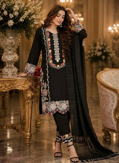 Women's Pure Satin Rayon Embroidered Kurta Set with Bottom & Dupatta