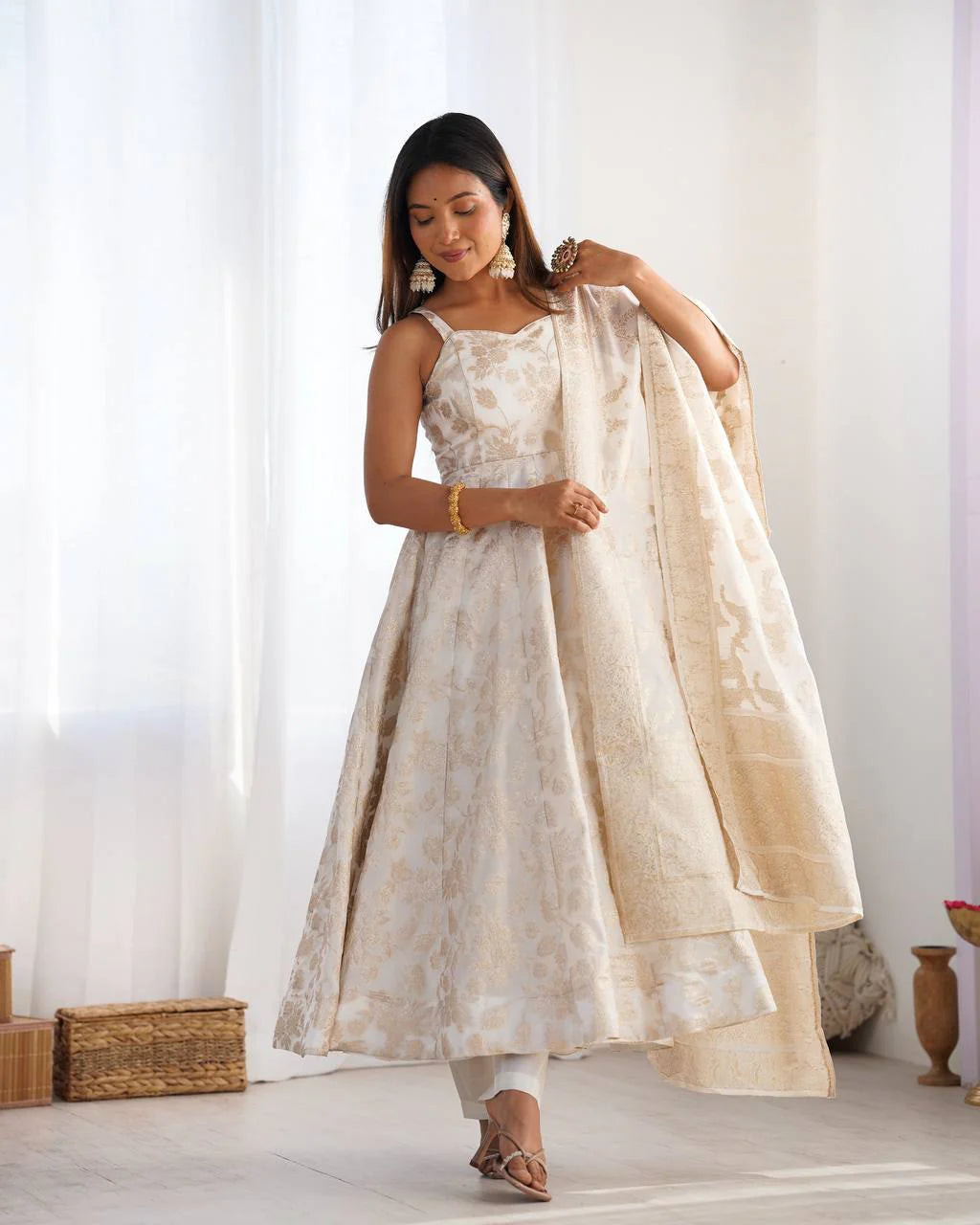 LadyVastara Royal Banarasi Jackquard Dola Silk Anarkali Gown Set