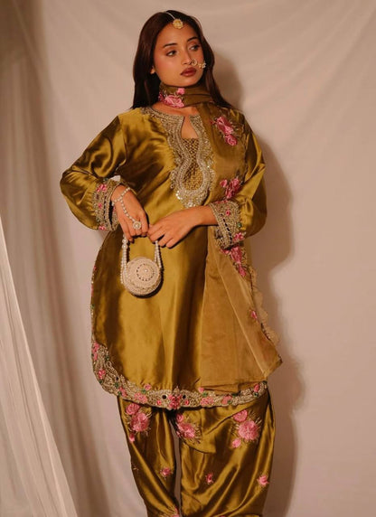 Ladyvastara Heavy Japan Satin Kurti Set with Farshi Salwar & Organza Dupatta