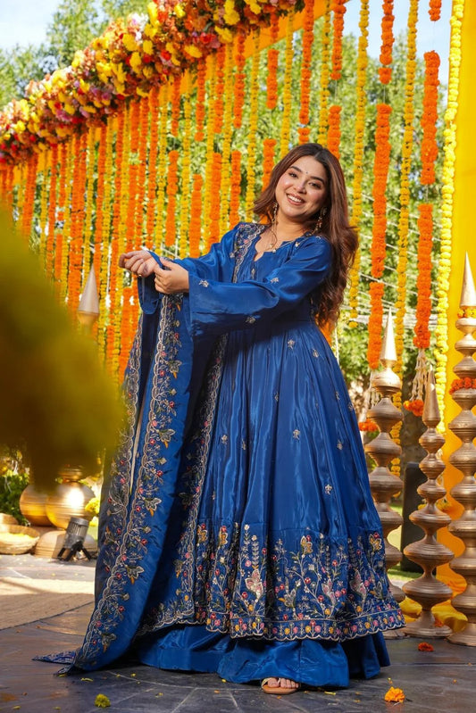 LadyVastara Heavy Embroidered Crepe Silk Anarkali Set for Wedding Wear