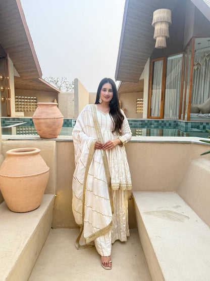 LadyVastara Royal Embroidered Vichitra Silk Sharara Suit with Dupatta