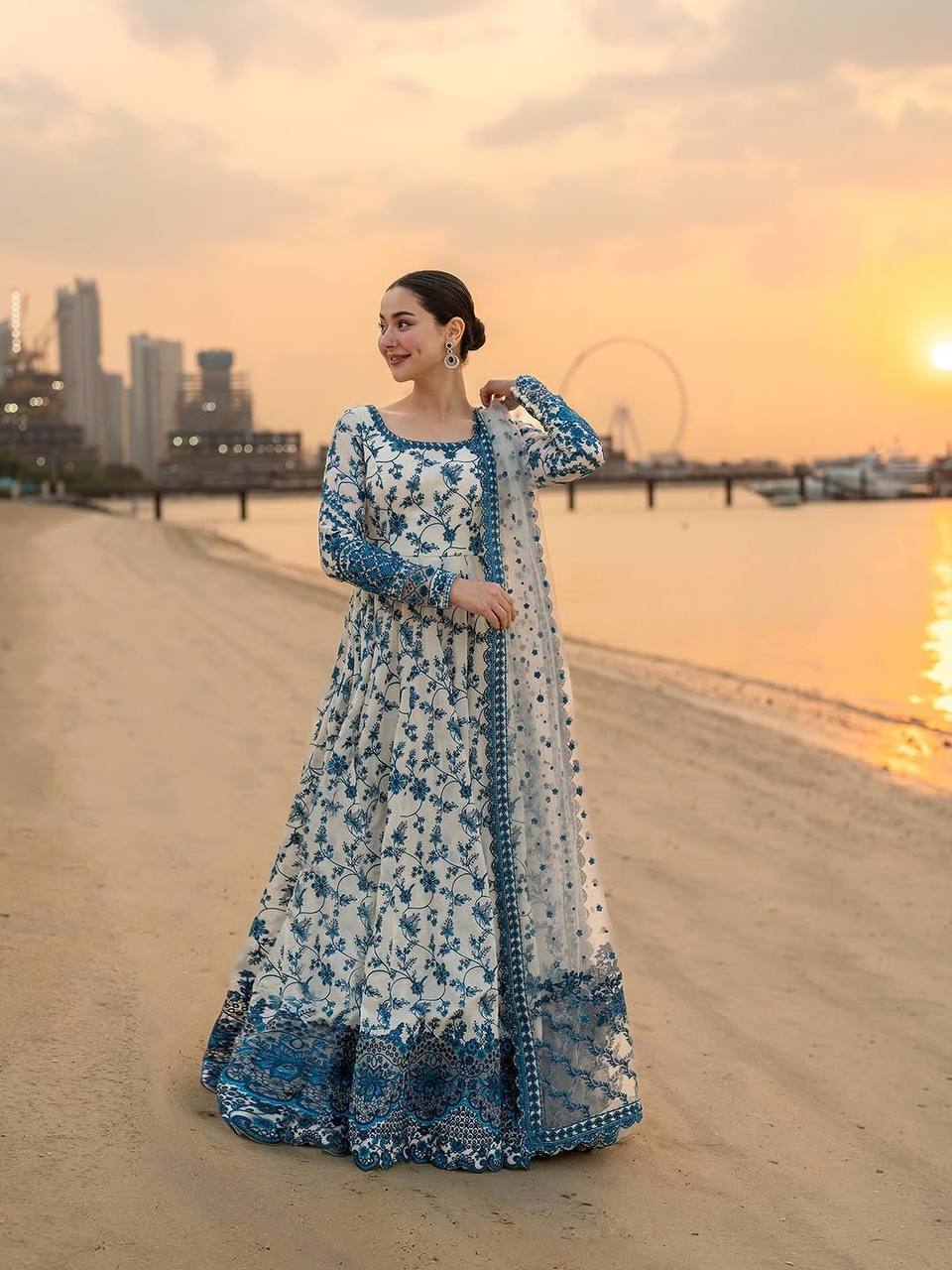 Ladyvastara Elegant Embroidered Faux Georgette Gown Set with Organza Dupatta