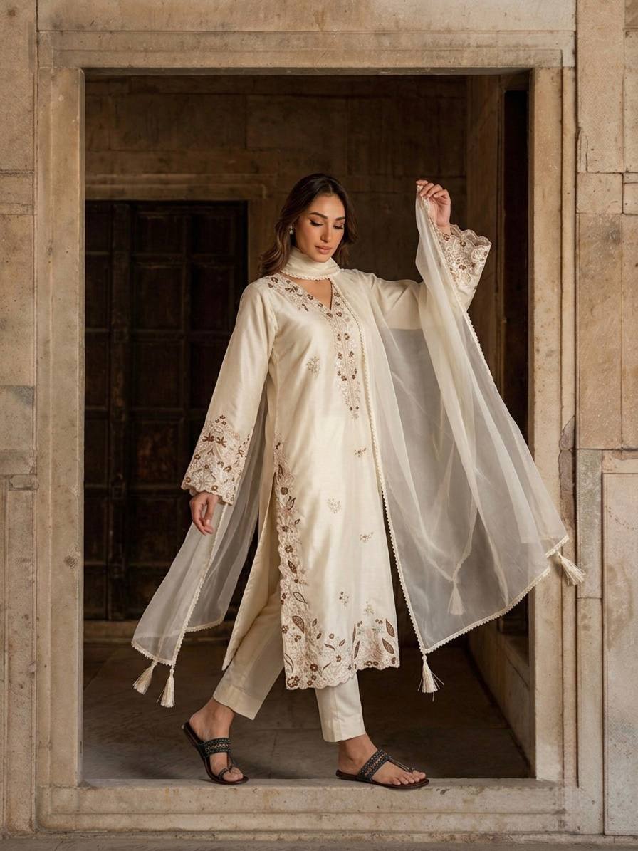 LadyVastara Designer Roman Glass Kaftan Set with Bottom for Women