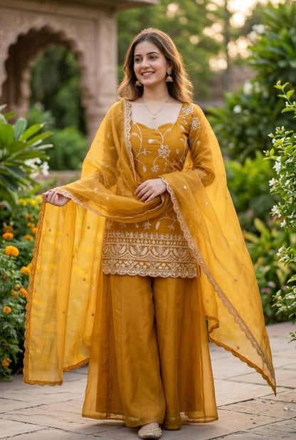 LadyVastara Gorgeous Embroidered Silk Sharara Set for Women