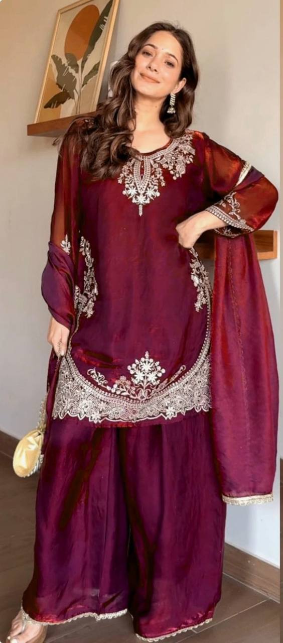 LadyVastara Elegant Fendy Silk Sharara Set with Sequin Embroidery