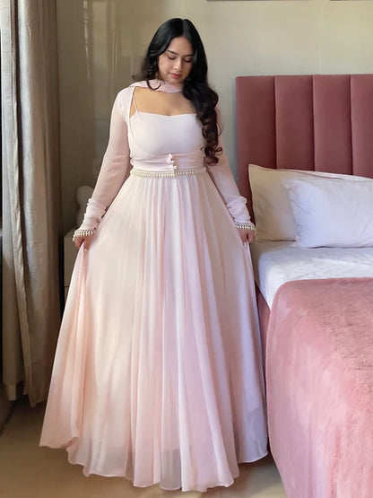 LadyVastara Vintage Charm Baby Pink Anarkali Dres