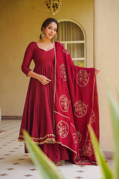LadyVastara Ethnic Roman Silk Anarkali Set with Plazzo for Women