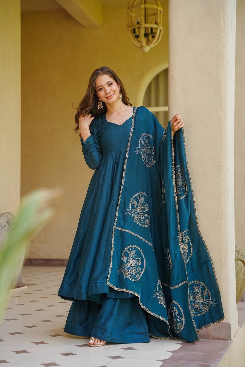LadyVastara Premium Heavy Vichitra Silk Anarkali Suit Set