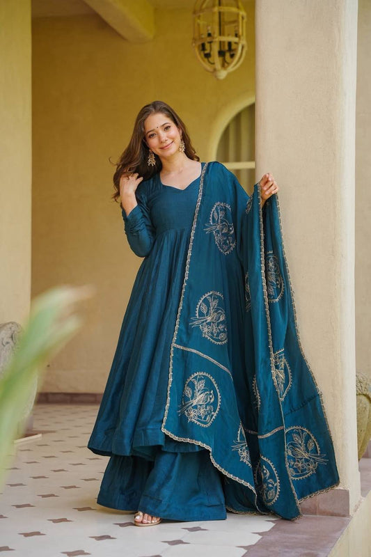 LadyVastara Premium Heavy Vichitra Silk Anarkali Suit Set