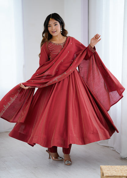 LadyVastara Luxury Chanderi Silk Anarkali Suit with Beads Handwork