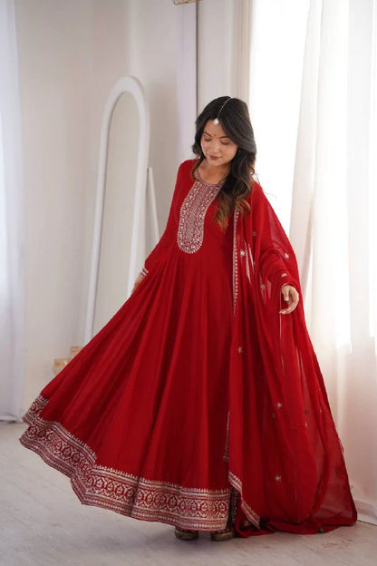 LadyVastara Designer Vichitra Silk Full Kali Anarkali Gown with Dupatta