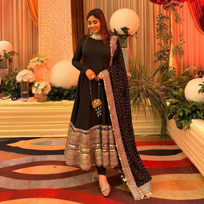 LadyVastara Heavy Embroidery Sequins Work Gown with Bottom & Dupatta Set
