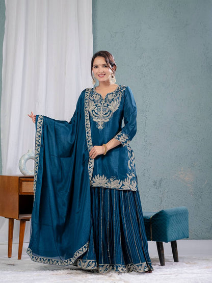 LadyVastara Elegant Chinnon Sharara Set with Intricate Embroidery