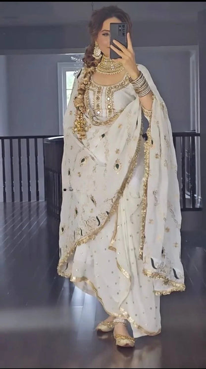 LadyVastara Designer Malay Silk Top with Dhoti Skirt & Chinon Dupatta
