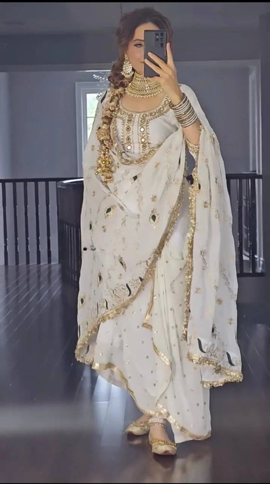 LadyVastara Designer Malay Silk Top with Dhoti Skirt & Chinon Dupatta