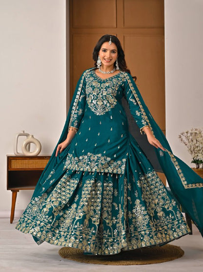 LadyVastara Royal Purple Luxurious Wedding & Party Wear Heavy Embroidered Sharara Suit