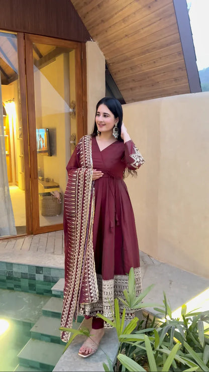 LadyVastara Traditional Vichitra Silk Anarkali with Modern Embroidery Design