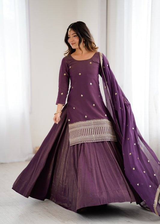 LadyVastara Designer Chanderi Silk Kurta Lehenga Set