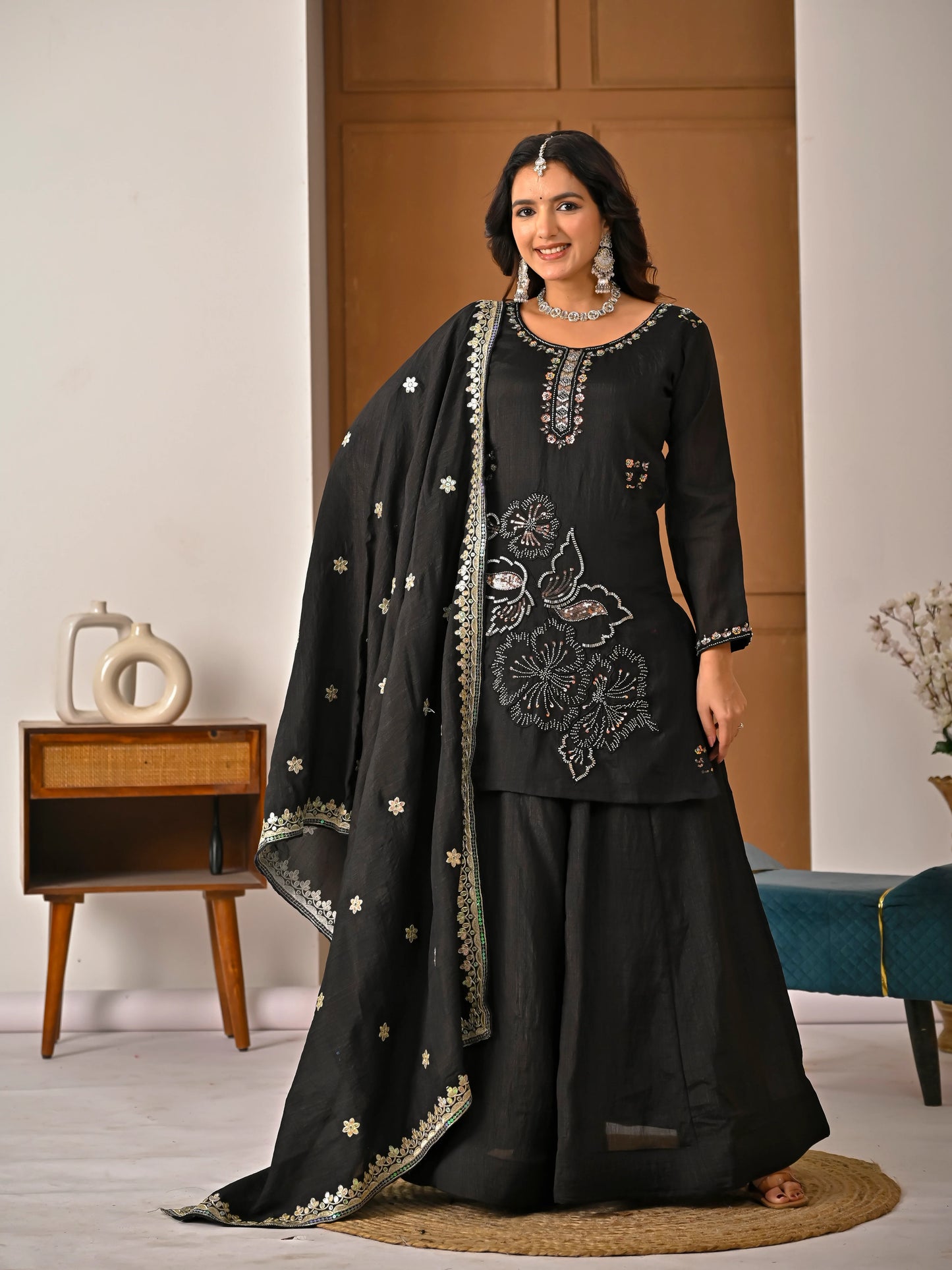 LadyVastara  Elegant NC Vichitra Silk Kurta Sharara Set
