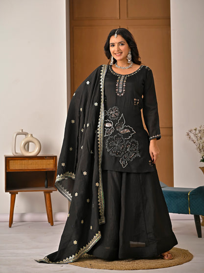 LadyVastara  Elegant NC Vichitra Silk Kurta Sharara Set