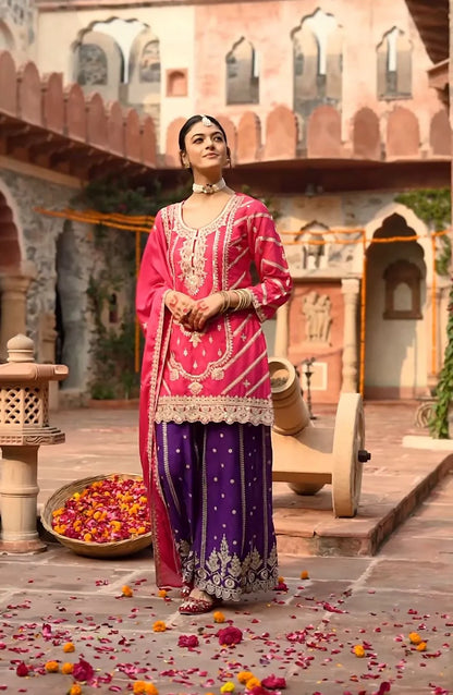 LadyVastara Graceful Pink & Purple Sharara Suit for Women  Perfect for Weddings & Festive Wear
