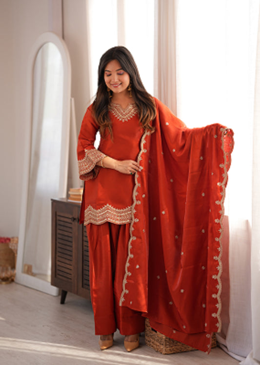 LadyVastara Women's Premium Farshi Suit Set | Glass Roman Silk | Festive & Wedding Wear