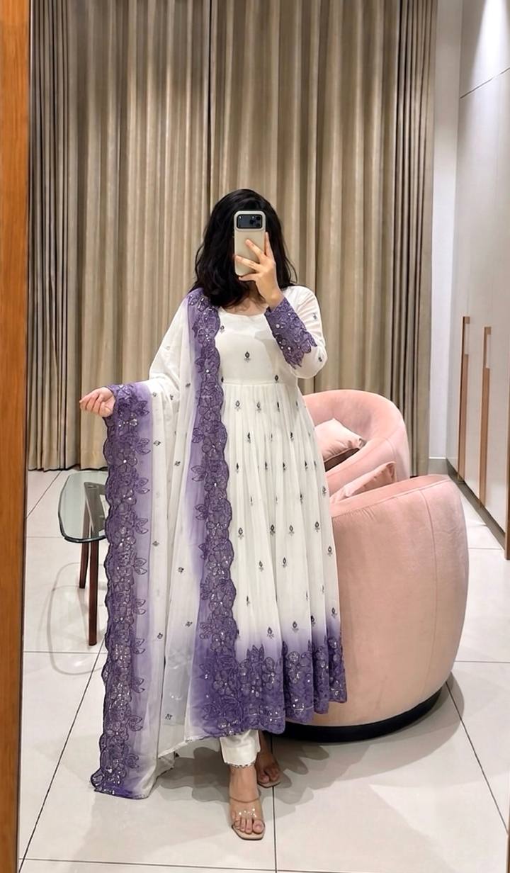 LadyVastara Premium Star Georgette Sequence & Mirror Work Gown with Pant