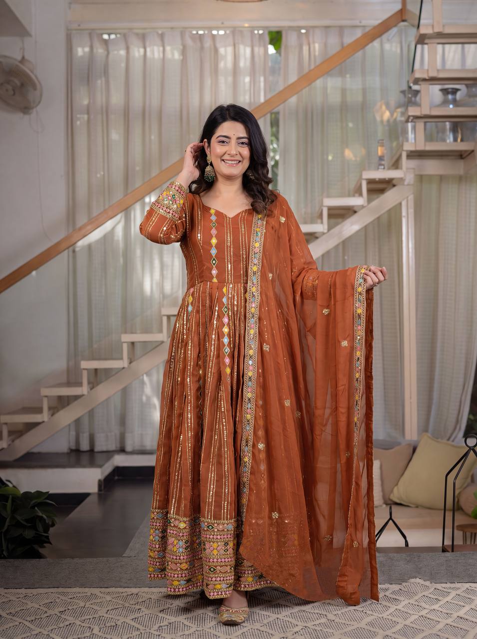 LadyVastara Designer Faux Blooming Georgette Embroidered Anarkali Suit with Pant & Dupatta