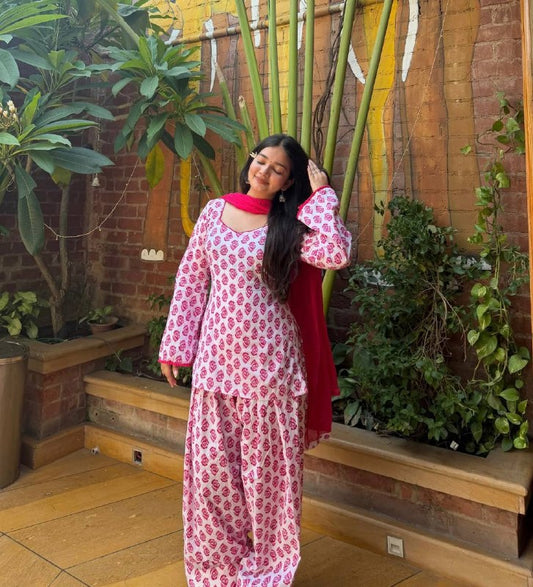 LadyVastara Heavy Pure Cambric Cotton Farshi Suit Set with Dupatta