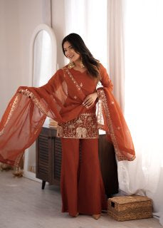 LadyVastara Luxury Crunchy Silk Kurta Pant Dupatta Set for Festive & Wedding Wear